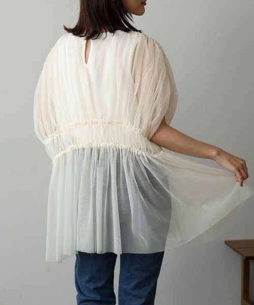 Bou Jeloud（ブージュルード）の「チュールドッキングギャザーブラウス（シャツ/ブラウス・レディース・アイボリー/ブラック・38）」の9枚目の写真