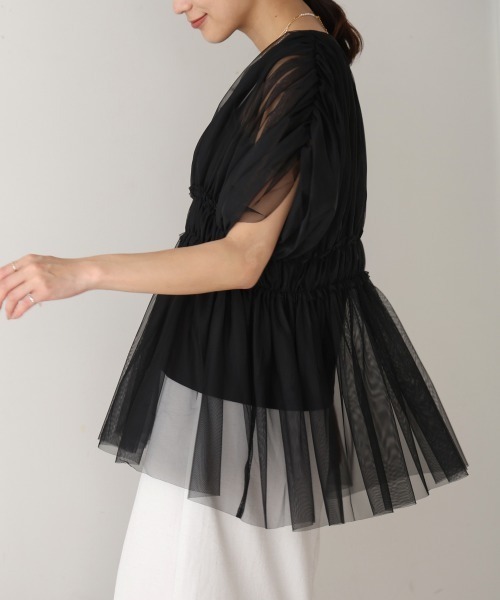Bou Jeloud（ブージュルード）の「チュールドッキングギャザーブラウス（シャツ/ブラウス・レディース・アイボリー/ブラック・38）」の22枚目の写真