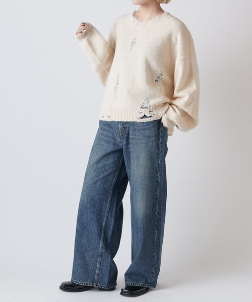 Lui's（ルイス）の「【Neucon/ニューコン】 ショートダメージニット（ニット/セーター・メンズ・レッド/アイボリー/ブラック・1/2）」の18枚目の写真