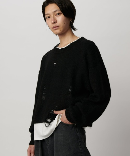 Lui's（ルイス）の「【Neucon/ニューコン】 ショートダメージニット（ニット/セーター・メンズ・レッド/アイボリー/ブラック・1/2）」の21枚目の写真