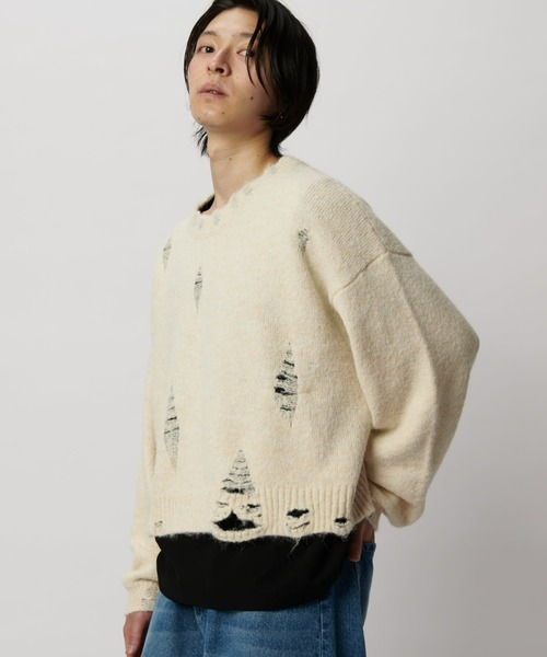 Lui's（ルイス）の「【Neucon/ニューコン】 ショートダメージニット（ニット/セーター・メンズ・レッド/アイボリー/ブラック・1/2）」の5枚目の写真