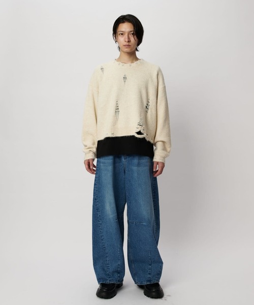 Lui's（ルイス）の「【Neucon/ニューコン】 ショートダメージニット（ニット/セーター・メンズ・レッド/アイボリー/ブラック・1/2）」の8枚目の写真