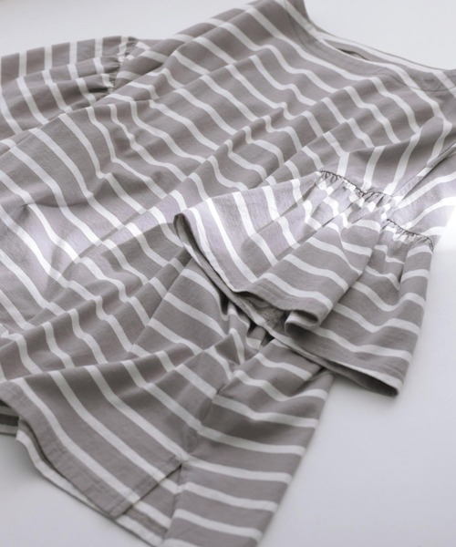 soulberry（ソウルベリー）の「あわいろボーダーの袖フリルカットソー（Tシャツ/カットソー・レディース・グレー×ホワイト・M/L/LL/3L/4L/5L）」の13枚目の写真