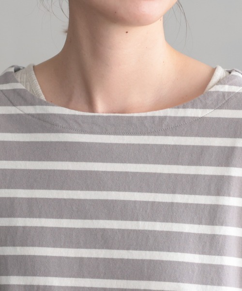あわいろボーダーの袖フリルカットソー（Tシャツ/カットソー