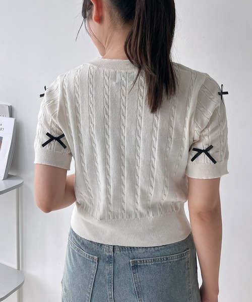 AS KNOW AS plus（アズノゥアズプラス）の「◇ケーブルリボン半袖ニットプルオーバー（ニット/セーター・レディース・ブルーグレー/杢グレー/アイボリー/ブルー系/グレー系/アイボリー系・FREE）」の21枚目の写真