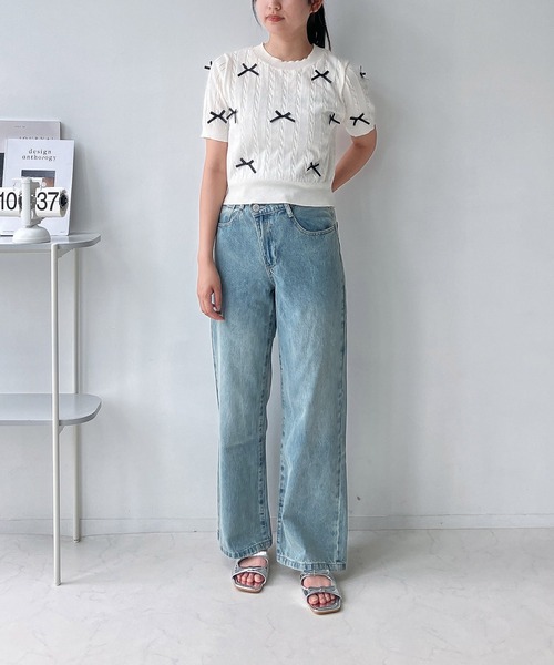 AS KNOW AS plus（アズノゥアズプラス）の「◇ケーブルリボン半袖ニットプルオーバー（ニット/セーター・レディース・ブルーグレー/杢グレー/アイボリー/ブルー系/グレー系/アイボリー系・FREE）」の22枚目の写真