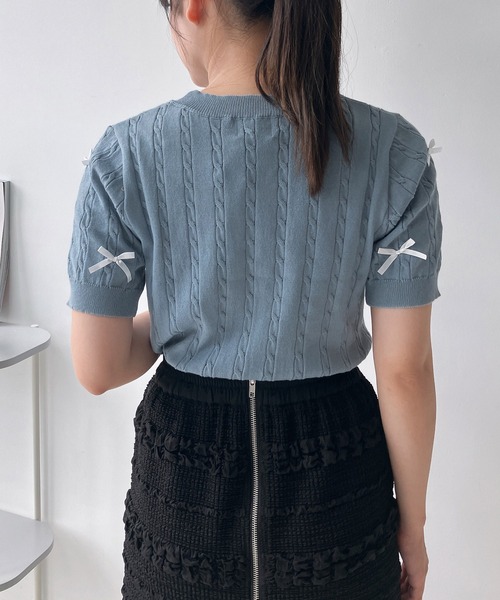 AS KNOW AS plus（アズノゥアズプラス）の「◇ケーブルリボン半袖ニットプルオーバー（ニット/セーター・レディース・ブルーグレー/杢グレー/アイボリー/ブルー系/グレー系/アイボリー系・FREE）」の16枚目の写真