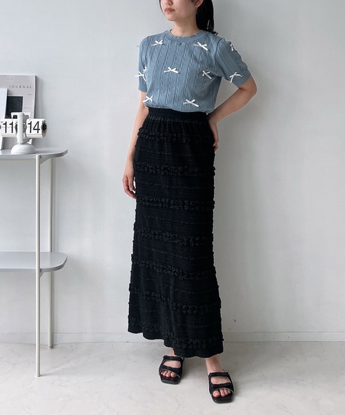 AS KNOW AS plus（アズノゥアズプラス）の「◇ケーブルリボン半袖ニットプルオーバー（ニット/セーター・レディース・ブルーグレー/杢グレー/アイボリー/ブルー系/グレー系/アイボリー系・FREE）」の17枚目の写真