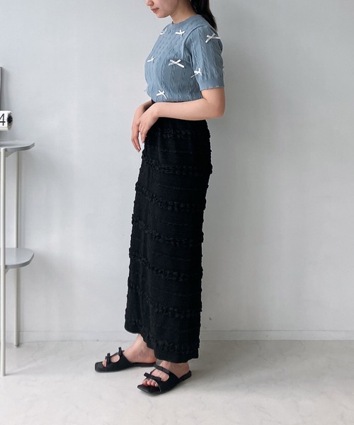 AS KNOW AS plus（アズノゥアズプラス）の「◇ケーブルリボン半袖ニットプルオーバー（ニット/セーター・レディース・ブルーグレー/杢グレー/アイボリー/ブルー系/グレー系/アイボリー系・FREE）」の18枚目の写真