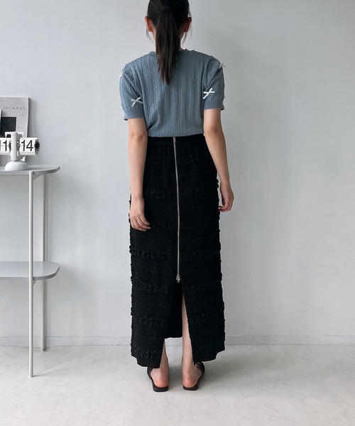 AS KNOW AS plus（アズノゥアズプラス）の「◇ケーブルリボン半袖ニットプルオーバー（ニット/セーター・レディース・ブルーグレー/杢グレー/アイボリー/ブルー系/グレー系/アイボリー系・FREE）」の19枚目の写真