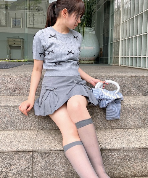 AS KNOW AS plus（アズノゥアズプラス）の「◇ケーブルリボン半袖ニットプルオーバー（ニット/セーター・レディース・ブルーグレー/杢グレー/アイボリー/ブルー系/グレー系/アイボリー系・FREE）」の11枚目の写真