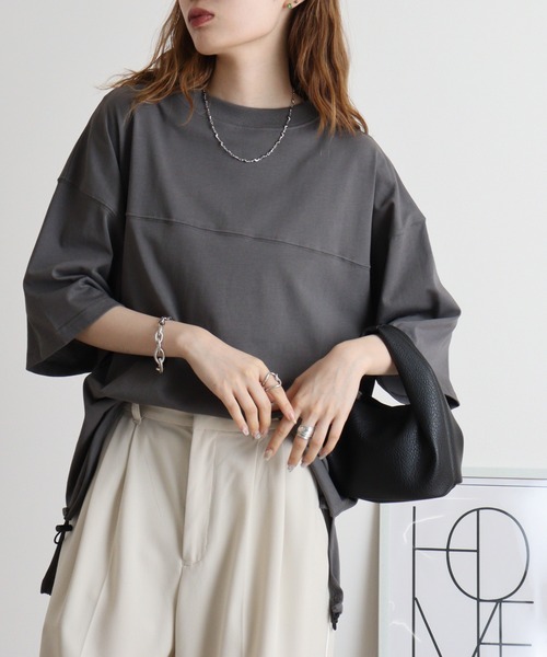 Arinomama(アリノママ)の「切替 スピンドルTシャツ(Tシャツ/カットソー・レディース・オフホワイト/チャコールグレー/ブルー系その他・F)」の11枚目の写真