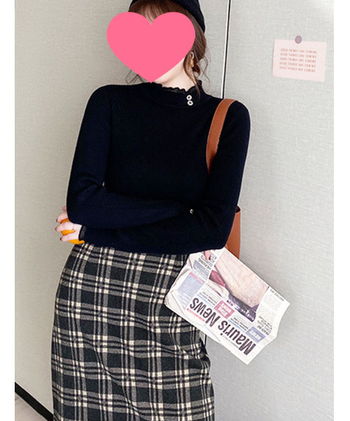 VIVID LADY（ビビッドレディー）の「ボタン付きレースハーフネックニット 長袖 レディース（ニット/セーター・レディース・ホワイト/アイボリー/ブラック・FREE）」の8枚目の写真
