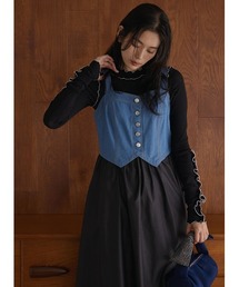 デニム切替ドッキングワンピース