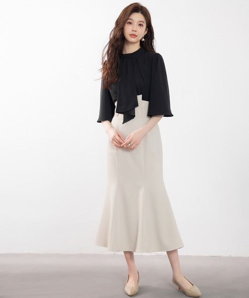 DRESS PLUS(ドレスプラス)の「5分丈スリーブスタンドカラーブラウス(シャツ/ブラウス・レディース・ピンクベージュ/アイボリー/ブラック/ライトグリーン・S/M/L)」の18枚目の写真