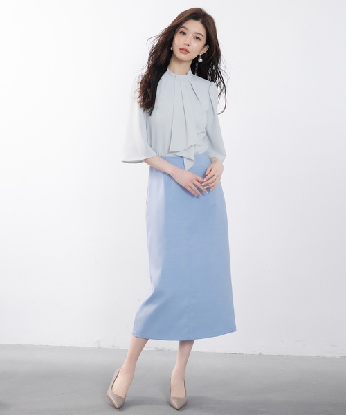 DRESS PLUS(ドレスプラス)の「5分丈スリーブスタンドカラーブラウス(シャツ/ブラウス・レディース・ピンクベージュ/アイボリー/ブラック/ライトグリーン・S/M/L)」の9枚目の写真