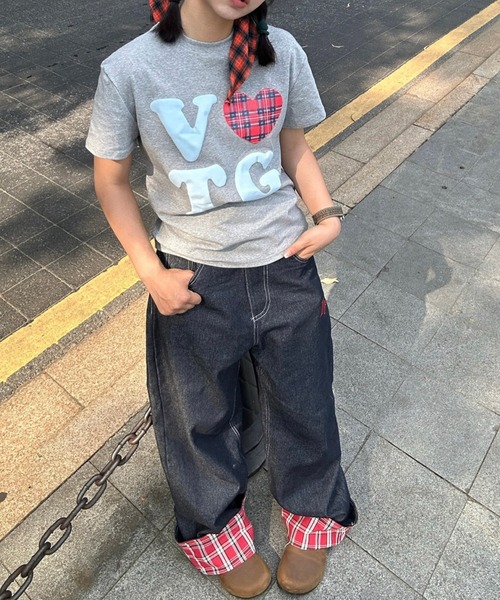 チェック切り替えデニムパンツ（デニムパンツ）｜MGV（エムジー