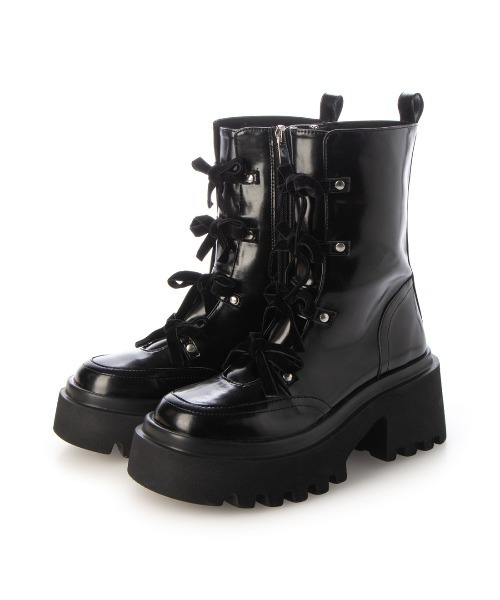 【セール】【EVOL】リボンレースアップ厚底ショートブーツ IX5580（ブーツ）｜EVOL（イーボル）