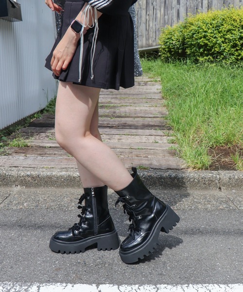 【セール】【EVOL】リボンレースアップ厚底ショートブーツ IX5580（ブーツ）｜EVOL（イーボル）