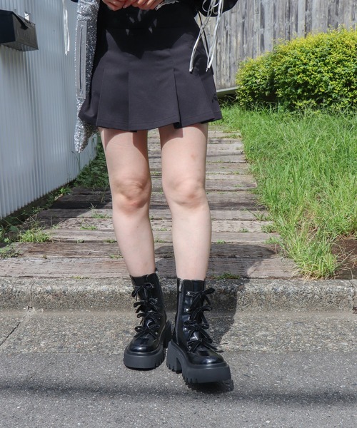 【セール】【EVOL】リボンレースアップ厚底ショートブーツ IX5580（ブーツ）｜EVOL（イーボル）