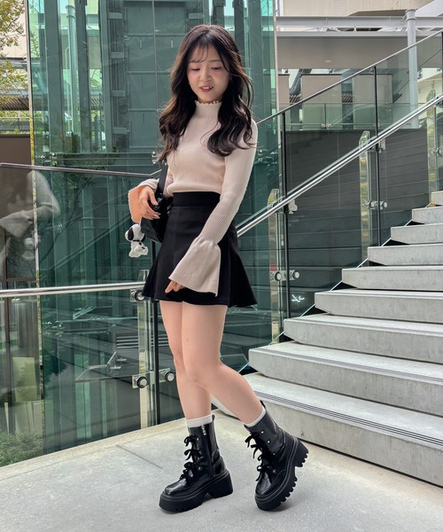 【セール】【EVOL】リボンレースアップ厚底ショートブーツ IX5580（ブーツ）｜EVOL（イーボル）