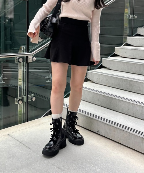 【セール】【EVOL】リボンレースアップ厚底ショートブーツ IX5580（ブーツ）｜EVOL（イーボル）