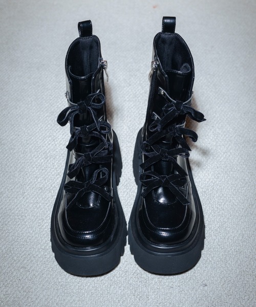 【セール】【EVOL】リボンレースアップ厚底ショートブーツ IX5580（ブーツ）｜EVOL（イーボル）