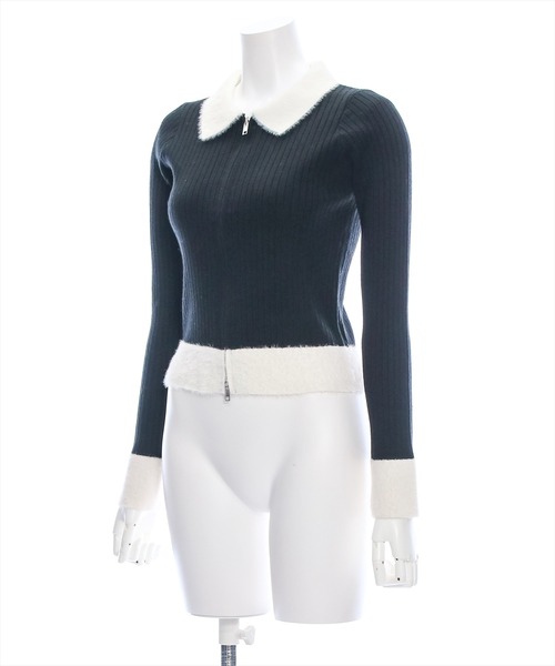 clear（クリア）の「襟袖ショートフェザーダブルジップリブニットトップス [大人 カジュアル 着回し力抜群]≪再入荷≫（ニット/セーター・レディース・ブラック/アイボリー/ライトピンク/グレー/ミント・F）」の20枚目の写真