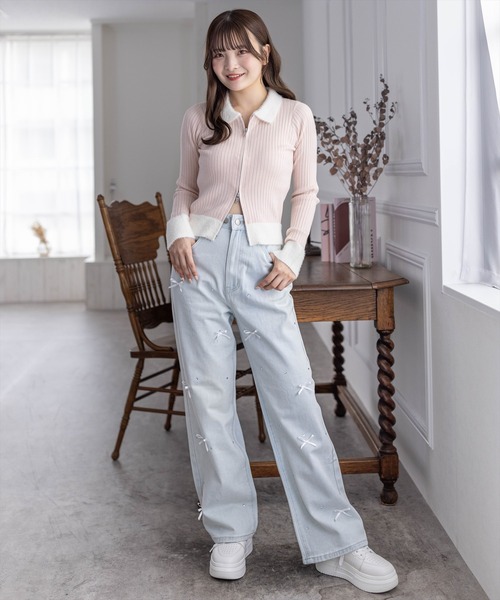 clear（クリア）の「襟袖ショートフェザーダブルジップリブニットトップス [大人 カジュアル 着回し力抜群]≪再入荷≫（ニット/セーター・レディース・ブラック/アイボリー/ライトピンク/グレー/ミント・F）」の19枚目の写真