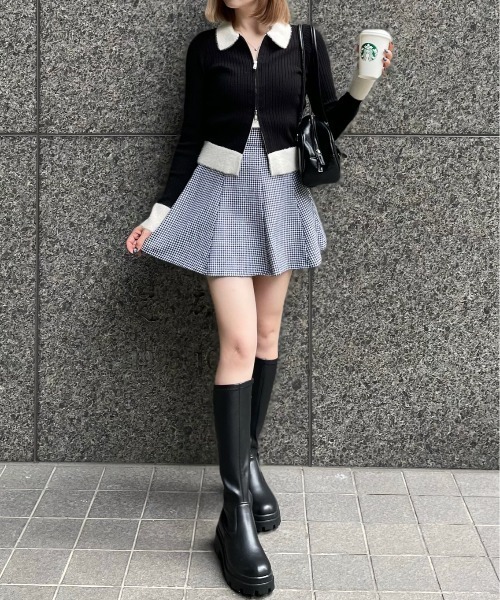 clear（クリア）の「襟袖ショートフェザーダブルジップリブニットトップス [大人 カジュアル 着回し力抜群]≪再入荷≫（ニット/セーター・レディース・ブラック/アイボリー/ライトピンク/グレー/ミント・F）」の10枚目の写真