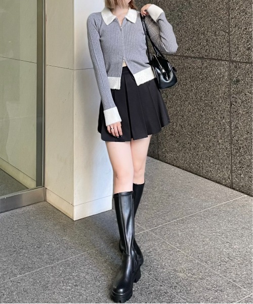 clear（クリア）の「襟袖ショートフェザーダブルジップリブニットトップス [大人 カジュアル 着回し力抜群]≪再入荷≫（ニット/セーター・レディース・ブラック/アイボリー/ライトピンク/グレー/ミント・F）」の14枚目の写真