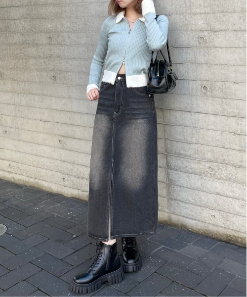 clear（クリア）の「襟袖ショートフェザーダブルジップリブニットトップス [大人 カジュアル 着回し力抜群]≪再入荷≫（ニット/セーター・レディース・ブラック/アイボリー/ライトピンク/グレー/ミント・F）」の15枚目の写真