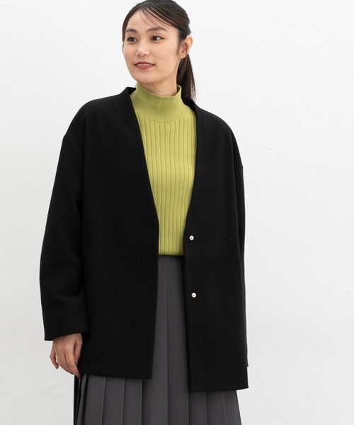 Honeys（ハニーズ）の「【抗菌防臭・静電気軽減】カラーレスハーフ丈コート（ノーカラーコート・レディース・チャコール/モカ/グレイッシュブルー/アイボリー/ブラック・S/M/L/LL）」の21枚目の写真