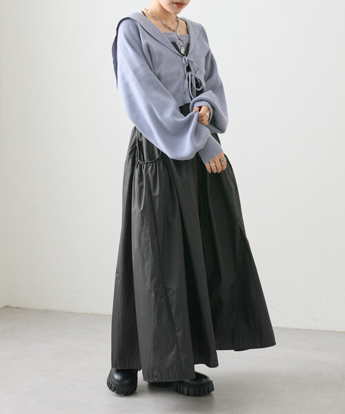 w closet(ダブルクローゼット)の「【2WAY】ウエストドロストキャミワンピース(ワンピース・レディース・オレンジ/ブラック/カーキ/アイボリー・FREE)」の16枚目の写真
