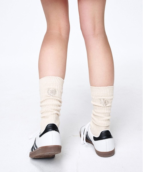 Mardi Mercredi（マルディメクルディ）の「LONG SOCKS MRD LOGO（ソックス/靴下・レディース・ホワイト/ピンク/ダークベージュ/ライトベージュ/ヘザーグレー/ブルー・FREE）」の3枚目の写真