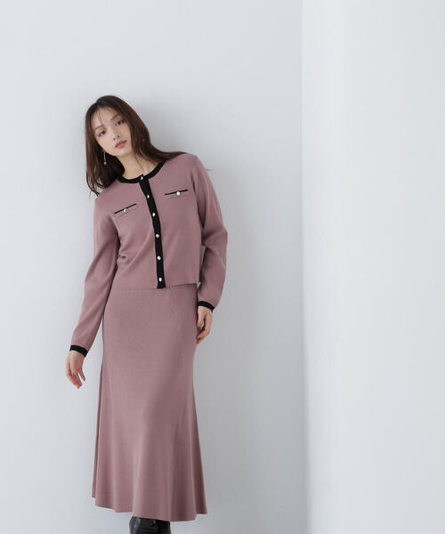 NATURAL BEAUTY BASIC（ナチュラルビューティーベーシック）の「◇【美人百花掲載】バイカラーニットカーディガン＆スカート（ワンピース・レディース・ベージュ系その他/グレー系その他/ピンク系その他・MEDIUM）」の3枚目の写真