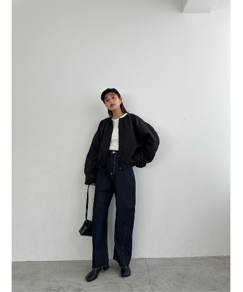 TRUNC（トランクエイティーエイト）の「No collar Tuck Blouson（ブルゾン・レディース・ブラック/アイボリー・FREE）」の9枚目の写真