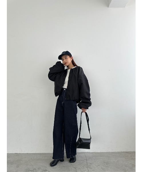 TRUNC（トランクエイティーエイト）の「No collar Tuck Blouson（ブルゾン・レディース・ブラック/アイボリー・FREE）」の10枚目の写真