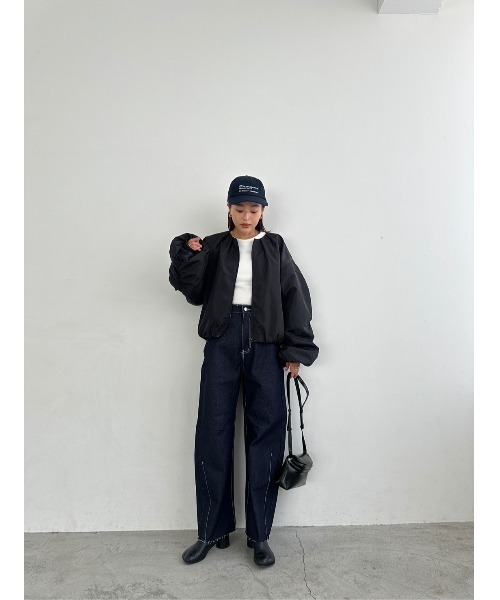 TRUNC（トランクエイティーエイト）の「No collar Tuck Blouson（ブルゾン・レディース・ブラック/アイボリー・FREE）」の11枚目の写真