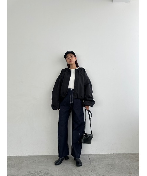 TRUNC（トランクエイティーエイト）の「No collar Tuck Blouson（ブルゾン・レディース・ブラック/アイボリー・FREE）」の12枚目の写真