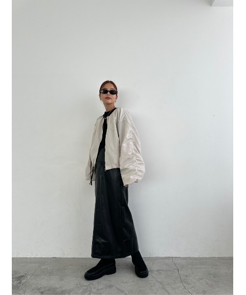 TRUNC（トランクエイティーエイト）の「No collar Tuck Blouson（ブルゾン・レディース・ブラック/アイボリー・FREE）」の21枚目の写真