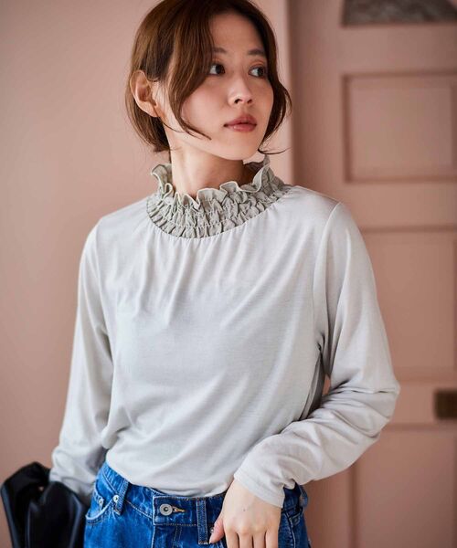 le.coeur blanc（ルクールブラン）の「レーヨンシャーリングネックプルオーバー（Tシャツ/カットソー・レディース・オフホワイト/ブラック/ライトグレー・38）」の18枚目の写真