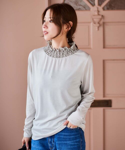 le.coeur blanc（ルクールブラン）の「レーヨンシャーリングネックプルオーバー（Tシャツ/カットソー・レディース・オフホワイト/ブラック/ライトグレー・38）」の20枚目の写真