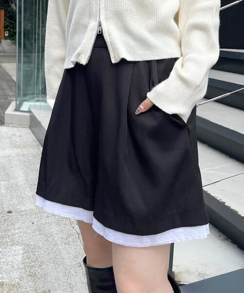 w closet（ダブルクローゼット）の「レイヤードショートパンツ（その他パンツ・レディース・ブラック/カーキ/グレー・FREE）」の2枚目の写真
