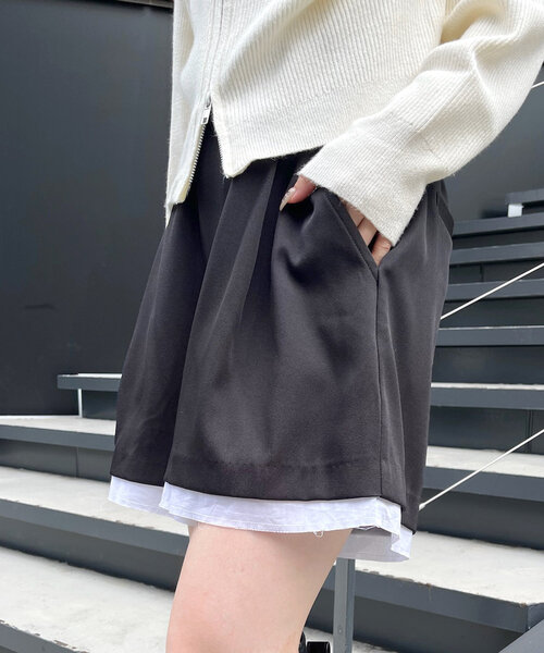 w closet（ダブルクローゼット）の「レイヤードショートパンツ（その他パンツ・レディース・ブラック/カーキ/グレー・FREE）」の4枚目の写真