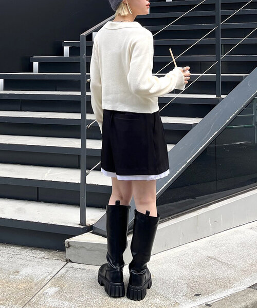 w closet（ダブルクローゼット）の「レイヤードショートパンツ（その他パンツ・レディース・ブラック/カーキ/グレー・FREE）」の7枚目の写真