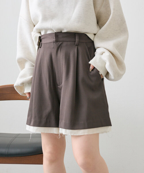 w closet（ダブルクローゼット）の「レイヤードショートパンツ（その他パンツ・レディース・ブラック/カーキ/グレー・FREE）」の9枚目の写真