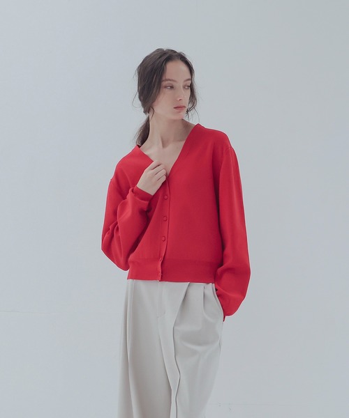 DRESSLAVE（ドレスレイブ）の「HIGH TWIST stole cardigan(強撚ストールカーディガン)（カーディガン/ボレロ・レディース・ライトグレー/レッド・38）」の2枚目の写真