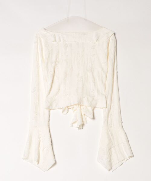 XU(エックスユー)の「ストリートファッション XU エックスユー damage frill cardigan ダメージフリルカーディガン シャツカーディガン へそ出しカーディガン ラッフルカーディガン 羽織り 韓国ファッション 韓国ストリート グランジ Y2K(カーディガン/ボレロ・レディース・チャコール/アイボリー・ONE SIZE)」の3枚目の写真