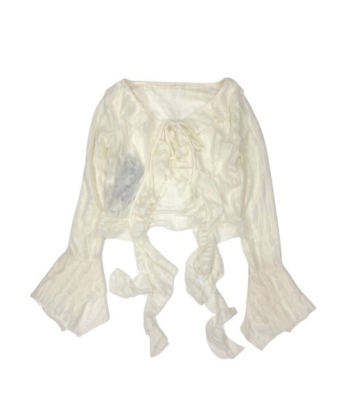 XU(エックスユー)の「ストリートファッション XU エックスユー damage frill cardigan ダメージフリルカーディガン シャツカーディガン へそ出しカーディガン ラッフルカーディガン 羽織り 韓国ファッション 韓国ストリート グランジ Y2K(カーディガン/ボレロ・レディース・チャコール/アイボリー・ONE SIZE)」の15枚目の写真